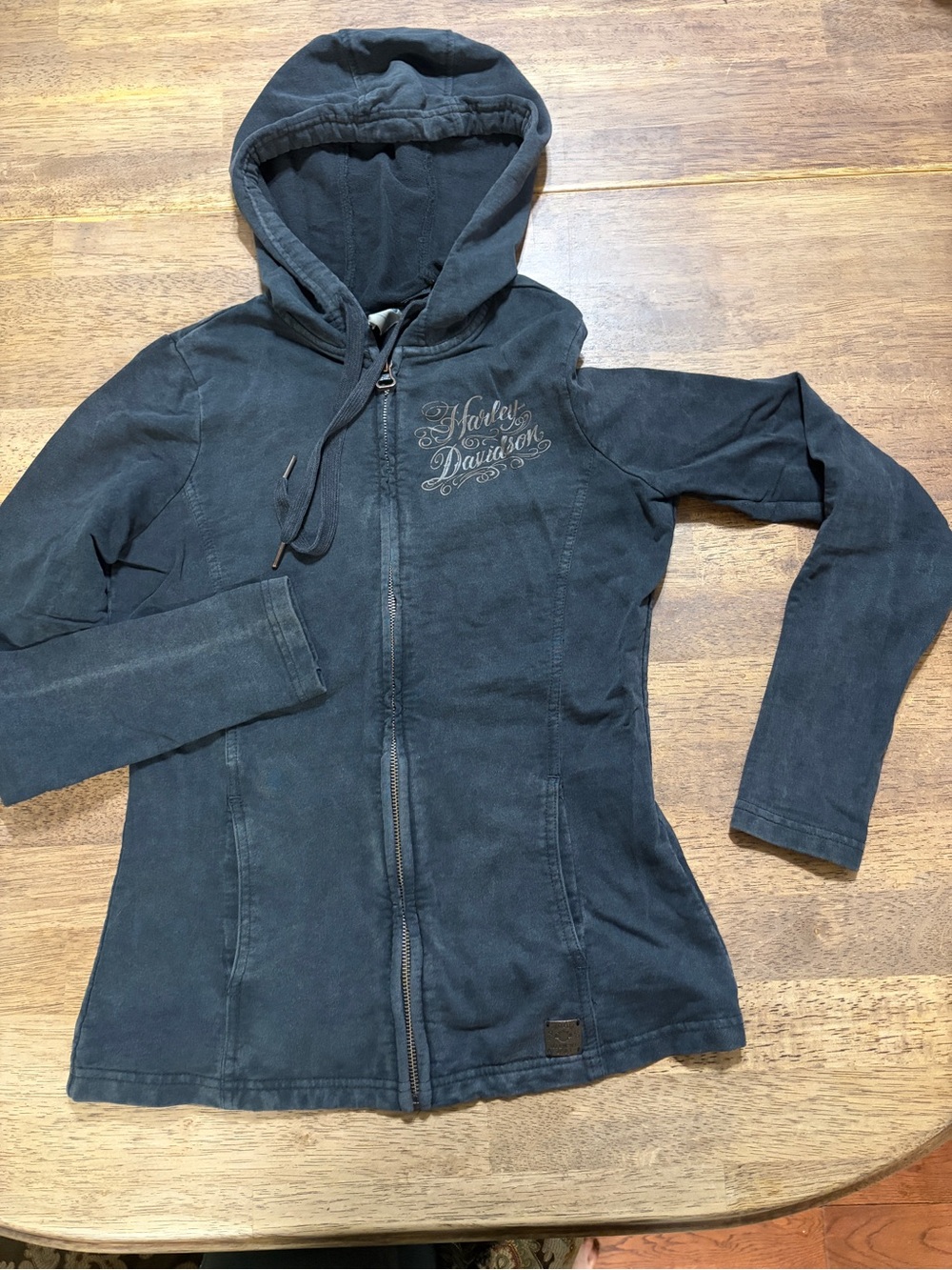 Harley-Davidson Women's Dark Navy Zip Hoodie with Script Chest Logo